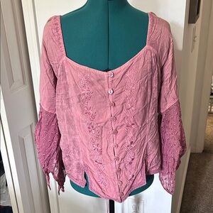 Womens Pink Witchy Boho Vintage Top